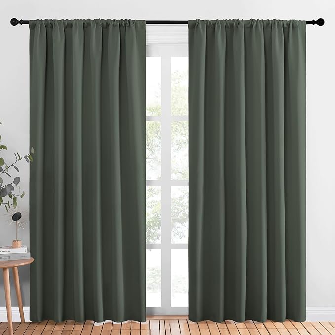 NICETOWN Living Room Curtains, Blackout Draperies, Dark Mallard, 1 Pair, 70 x 84-inch, Home Decorations Thermal Insulated Solid Rod Pocket Blackout Drapes for Cafe by NICETOWN