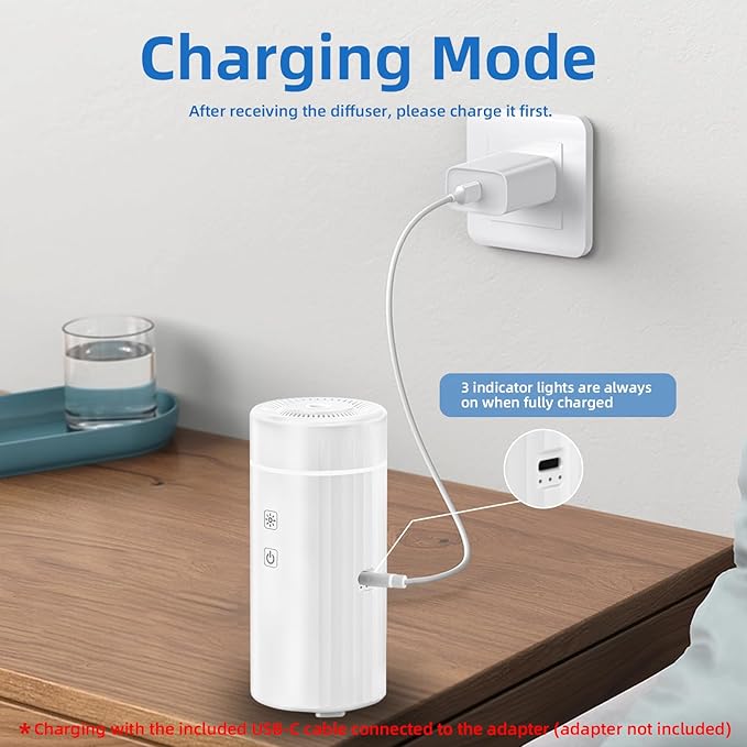 100ML Car Essential Oil Diffuser, Rechargeable Battery Powered, Cordless Portable Humidifier with 7 LED Color Changing Lights for Travel (White) - Image 3