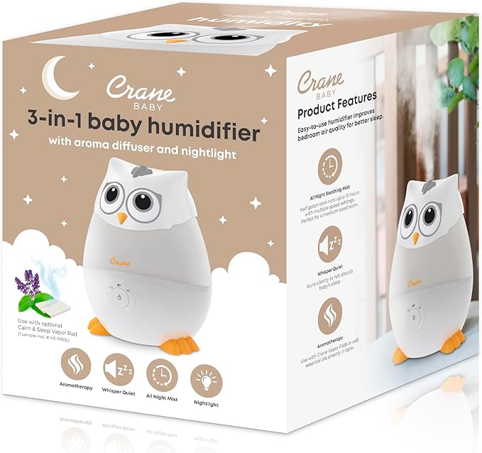 Crane Baby Mini Adorable Snow Owl Baby Humidifier, 0.5 Gal Cool Mist Humidifiers with Aroma Tray and Nightlight, Whisper Quiet Ultrasonic Humidifier for Baby and Toddler Room, Congestion Relief - Image 6
