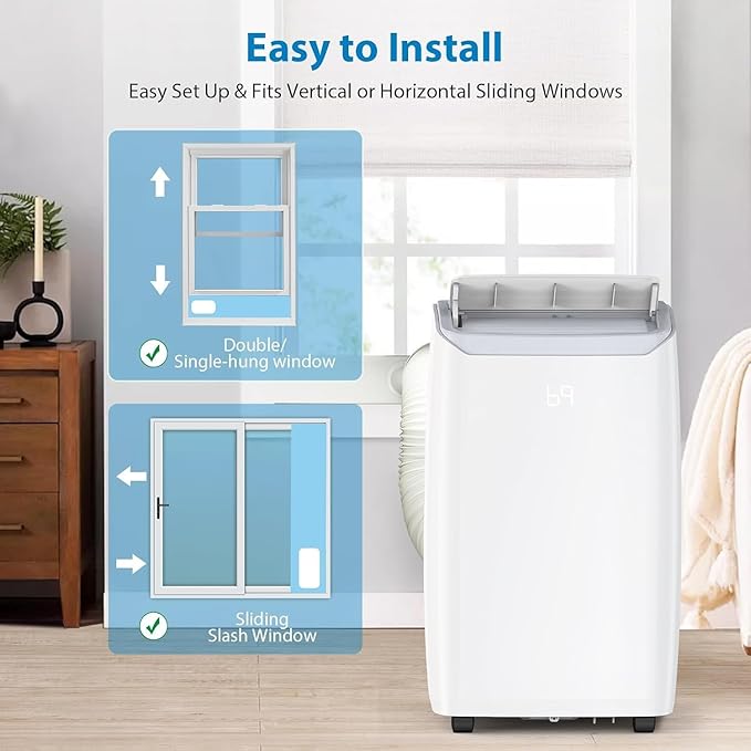 14000Btu Portable Air Conditioner Cools up to 750 Sq.Ft, 3-in-1 Quiet Portable AC Unit with Remote Control & Installation Kits for Large Room, 3 Speed, Auto Swing, 24H Timer - Image 6