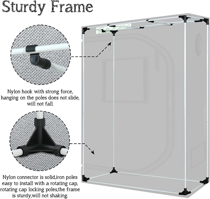 zazzy Tent for Plants Indoor, 48"x24"x60" Grow Tents Plant Tent 600D Mylar Reflective Grow Tent for Hydroponics Indoor Growing 4x2 - Image 7