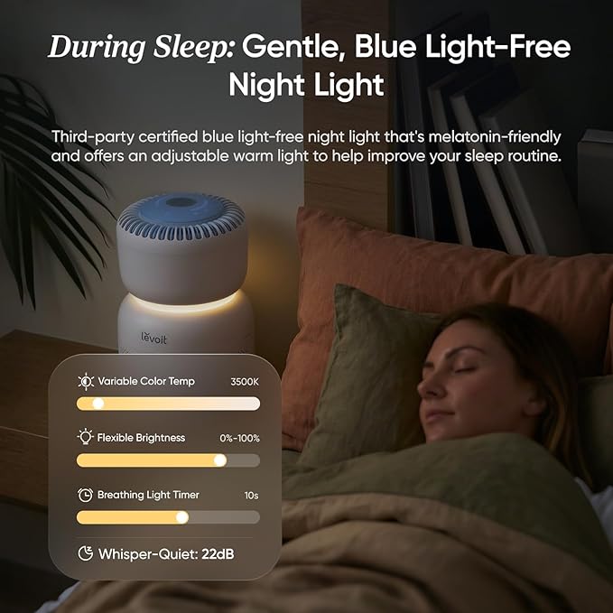 LEVOIT Air Purifier for Home Bedroom with HEPA Filter, White Noise Sound Machine and Blue Light-Free Night Light Support Better Sleep, AHAM VERIFIDE, 5 Air Quality Monitor, Smart WiFi, Sprout - Image 5