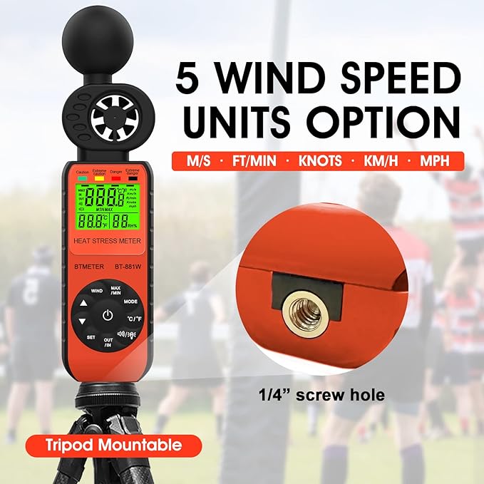 BTMETER Heat Stress Meter Anemometer - Digital Indoor/Outdoor WBGT (Wet Bulb Globe Temperature) Meter with Wind Speed, Ambient Temp, Humidity Tester BT-881W 2pcs - Image 6