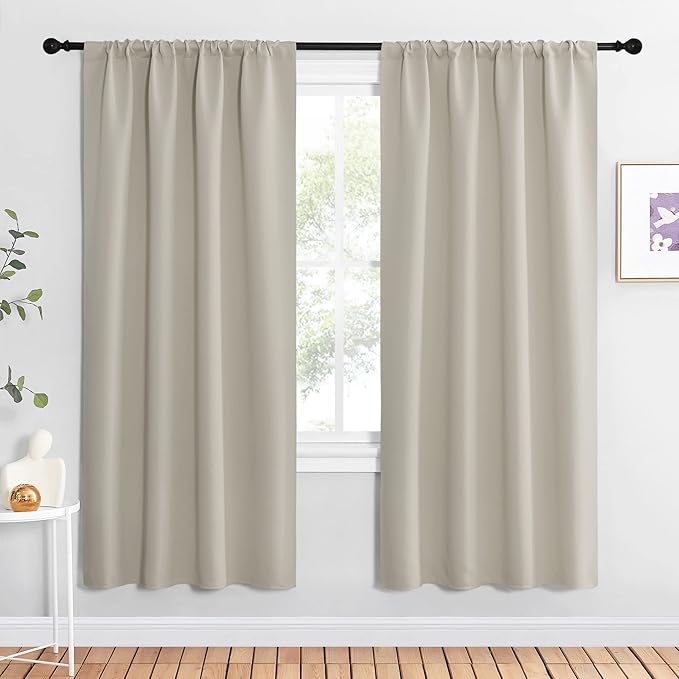 NICETOWN Blackout Curtains for Living Curtains, Room Darkening Window Curtain Panels, Easy-Care Solid Thermal Insulated Draperies/Drapes for Daughter Room (Natural, 2 Panels, 42 by 72) by NICETOWN