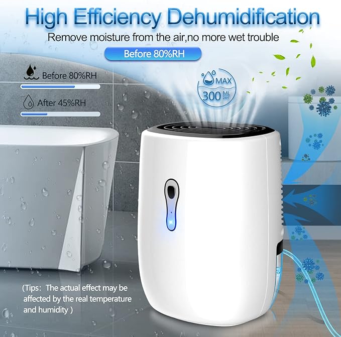Dehumidifiers for Home 27oz(800ml) Small Auto Shut off Dehumidifiers with Drain Hose,Portable Ultra Quiet Mini Dehumidifier Effective for Bathroom, Basement, Garage, RV, Gun Safe, Closet - Image 7