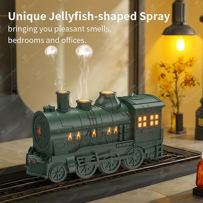 Diffuserlove Essential Oil Diffuser 300ML Train Cool Mist Humidifier Quiet Aromatherapy Diffuser with Night Light for Bedroom Desk - Image 2