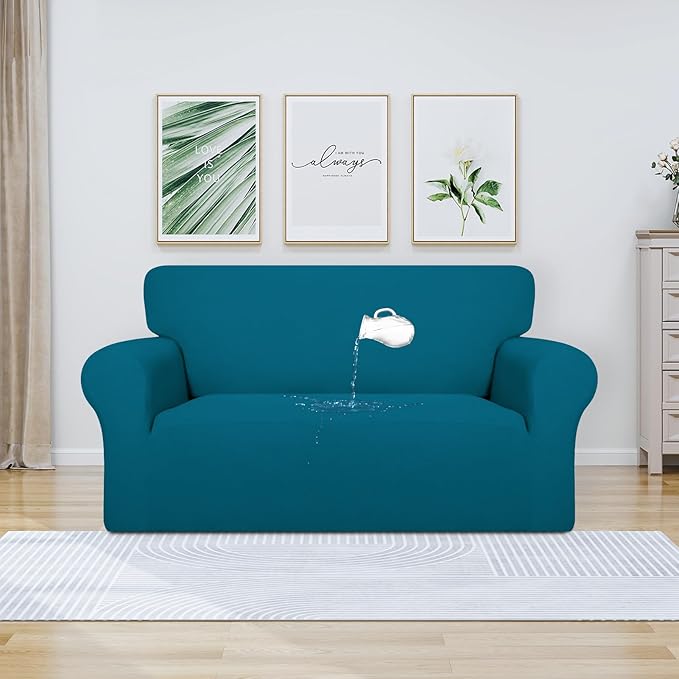 PureFit 100% Dual Waterproof Couch Cover Slipcovers for Couches and Sofas - Stretch Non Slip Fleece Sofa Covers Washable, Leakproof Furniture Protector for Kids, Pets, Dog (Loveseat, Peacock Blue) - Image 2