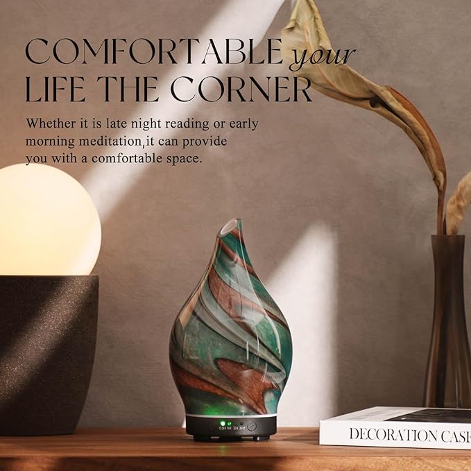 Porseme 150ml Essential Oil Diffuser Glass Color Changing Aroma Air Diffusers Aromatherapy Ultrasonic Cool Mist Humidifier 4 Running Hours Waterless Auto-Off for Sleeping Yoga Office Spa (Teal Green) - Image 7