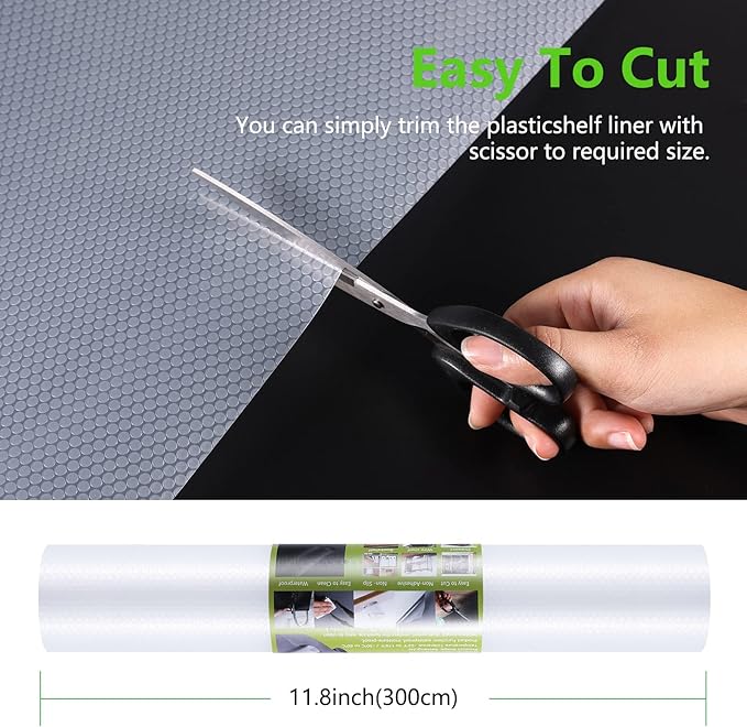 Shelf Liners for Kitchen Cabinets Refrigerator Liners Waterproof Kitchen Cupboard Liner Non-Slip Drawer Mats Non Adhesive Fridge Mats for Shelves - Clear 11.8 x 236.2 Inches - Image 4