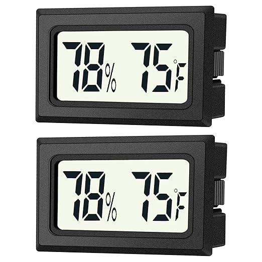 2 Pack Mini Digital Hygrometer Thermometer Gauge, Indoor Outdoor Temperature Humidity Meter for Humidifiers Greenhouse Reptile Plant Humidors, Large LCD Screen, Display in Fahrenheit (℉) (2) by JEDEW