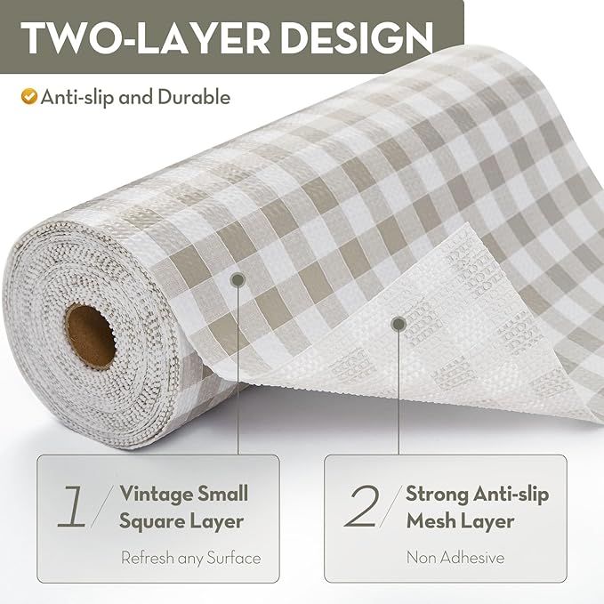 Drawer Shelf Liner, Non-Slip Kitchen Cabinet Liners Non-Adhesive Thick Strong Grip Waterproof Mats Protect Dresser Shelves Cupboard Bathroom Cabinets, Green Plaid, 17.5 in X 30 FT - Image 2