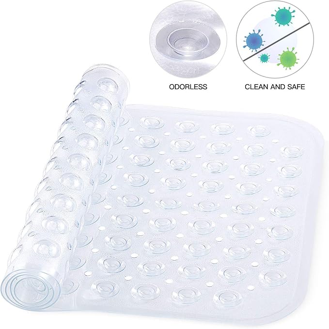 YINENN Bath Tub Shower Stall Mats 31x15.5 Inch Non-Slip and Latex Free, Bathtub Mat with Suction Cups, Machine Washable Bathroom Mats with Drain Holes (Clear) - Image 3