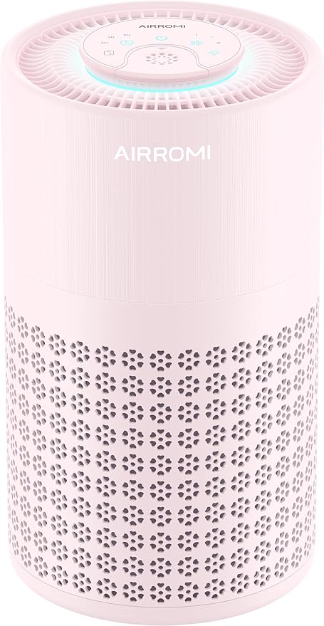AIRROMI Air Purifier for Bedroom with HEPA 3-in-1 Filter, Pet Air Purifier for Home Cat Pee Smell, Covers Upto 990 Ft², Quiet 360° intake Air Cleaner for pet hair,allergies,Dust,Smoke A2001 Pink by AIRROMI
