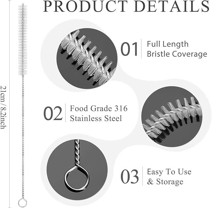 8 Inch Straw Cleaning Brush, Pipe Cleaner, Water Fume Cleaner, Glass Pipe Cleaning Brush, Different Diameter 10 Piece Set, Straw Cleaner Brush for Stanley Water Bottles Deep Cleaning Straws Brush - Image 2