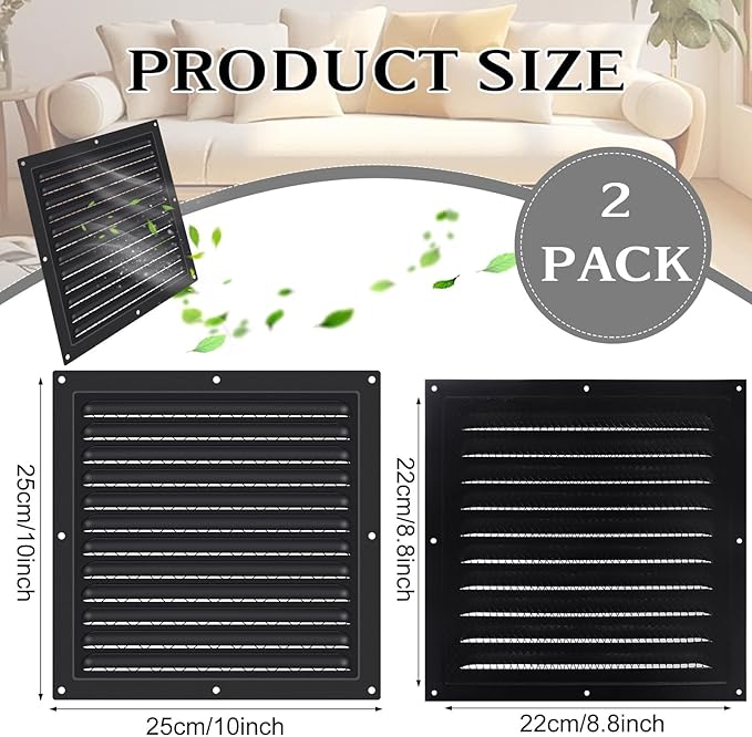 2 Pcs Attic Vent 10" X 10" Shed Vents Metal Gable Vents for Houses Wall Vent with Screen Vent Covers for Home Garage Attic Ceiling, Boost Ventilation and Guard Against Moisture - Image 3