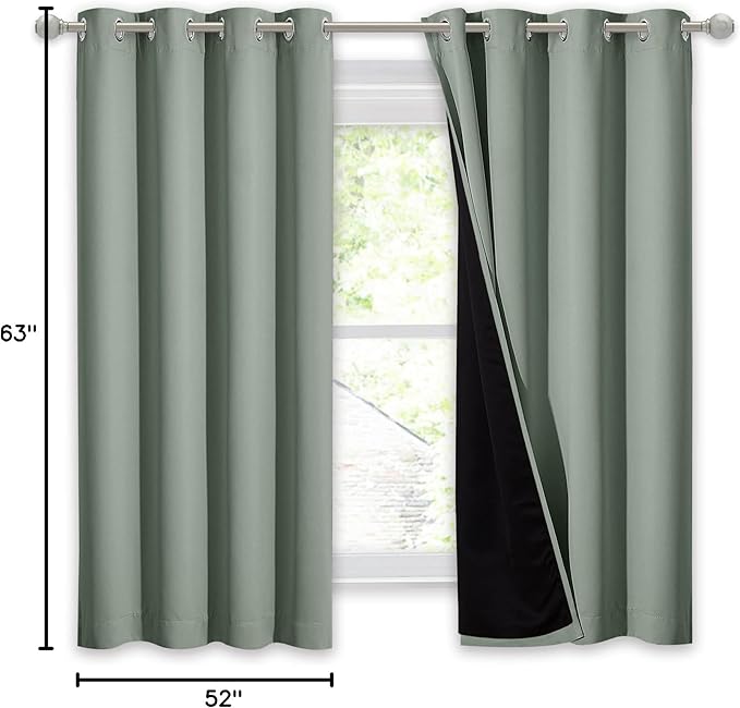 NICETOWN Greyish Green 100% Blackout Lined Curtain, 2 Thick Layers Completely Blackout Window Treatment Thermal Insulated Drape for Kitchen/Bedroom (1 PC, 52" Width x 63" Length Each Panel) - Image 9