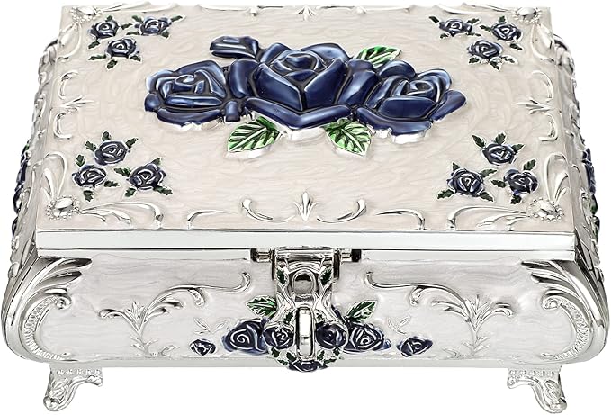 Hipiwe Metal Decorative Jewelry Box Vintage Treasure Chest Case Ornate Trinket Organizer Earrings Necklace Bracelet Storage Box Ring Holder Keepsake Box for Women - Image 8