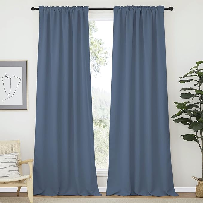 NICETOWN Bedroom Blackout Curtain Panels - (Stone Blue Color) 52 x 120 inch, 2 PCs, Insulating Energy Saving Solid Rod Pocket Blackout Drapes for Hall, Villa - Image 2