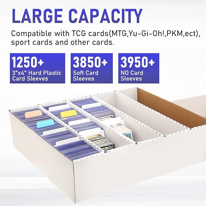 Sports Card Box 5 Row 3200 Count,Cardboard Card Storage Box with Divider Bulk Card Storage Baseball Card Boxe,Sports Cards Storage Box for Card Game Storage Box for PKMN/TCG/Magic/Mtg(1Pack) - Image 3