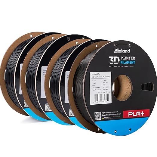 INLAND Micro Center PLA Plus 3D Printer Filament 1.75mm, 4 Pack Filament Bundle - PLA Pro Filament Dimensional Accuracy +/- 0.03 mm - 4 Pack Black PLA+ by INLAND