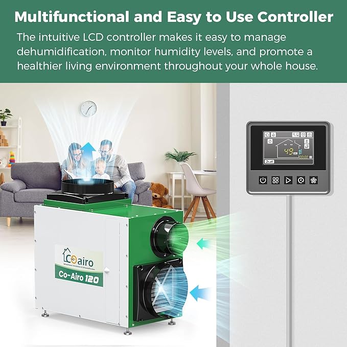 Whole House Dehumidifier 208 Pint, Crawl Space Dehumidifier with Controller Fresh Air Function and Drain Hose Up to 3000 sq. ft. for Grow Tent, Whole House, Commercial, Basement, Water Damage - Image 7