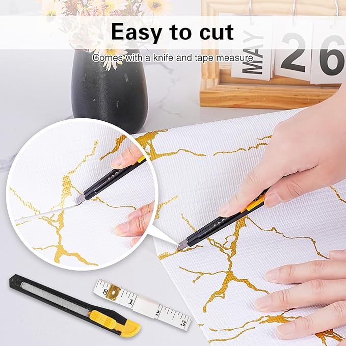 Drawer and Shelf Liner for Kitchen Cabinet,Non-Adhesive Cabinet Liner 18in x 30FT,Waterproof Shelf Paper Non-Slip Mats Cupboard Liners Contact Protect Dresser/Shelves/Table-Gold Marble - Image 4