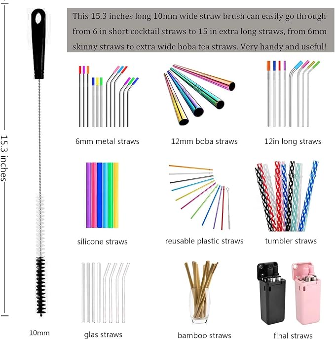 ALINK 8-Pack Bottle Cleaning Brush Set - Long Handle Black Bottle Cleaner for Washing Narrow Wine/Beer Bottles/Thermos/Flask Tumbler/Sport Well/Kettle/Lid Brush, Straw Brush - Image 4