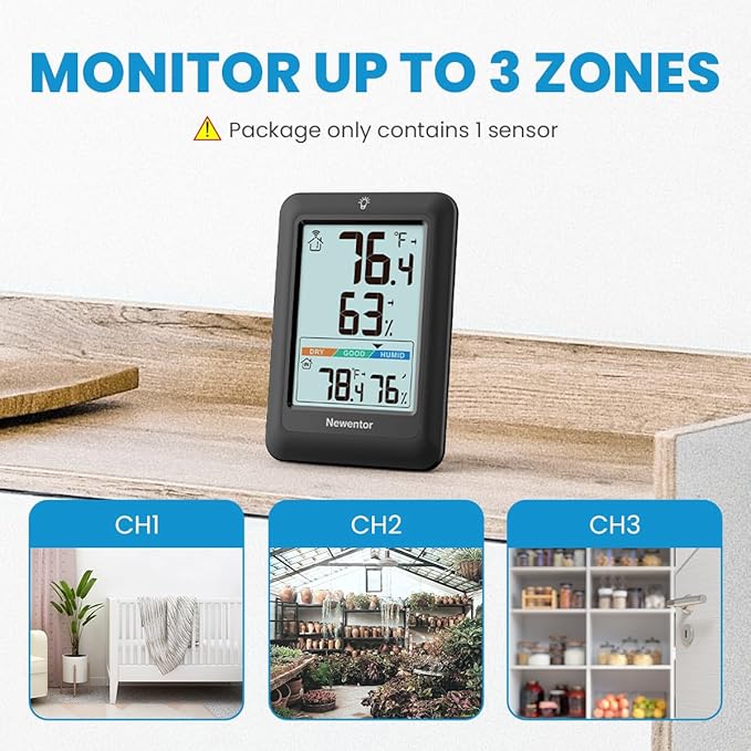 Newentor Indoor Outdoor Thermometer Wireless, Weather Stations Wireless Indoor Outdoor, Outdoor Thermometers for Patio House, Outside Inside Thermometers with Comfort Indicator, Black with 1 Sensor - Image 3