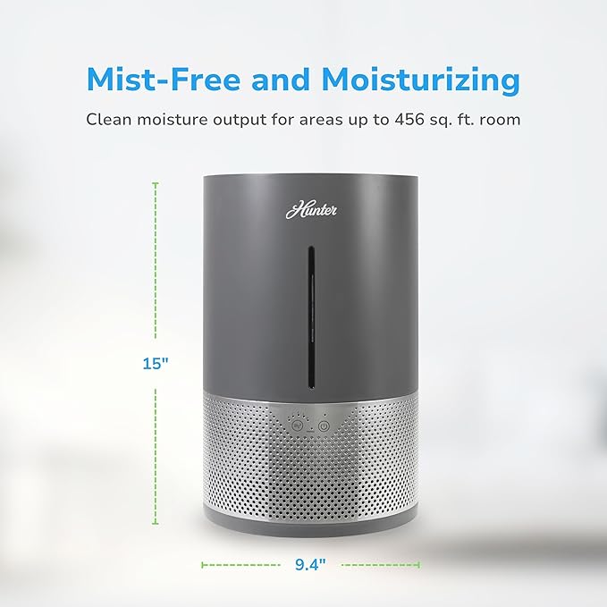 HHE150 Hunter Aspire 4.8L Evaporative Humidifier with PermaWick Filter (4.8L) - Remove Contaminants & White Dust for Clean Mist & Air – Medium Humidifier for Home, Bedroom, or Dorm - Graphite - Image 5