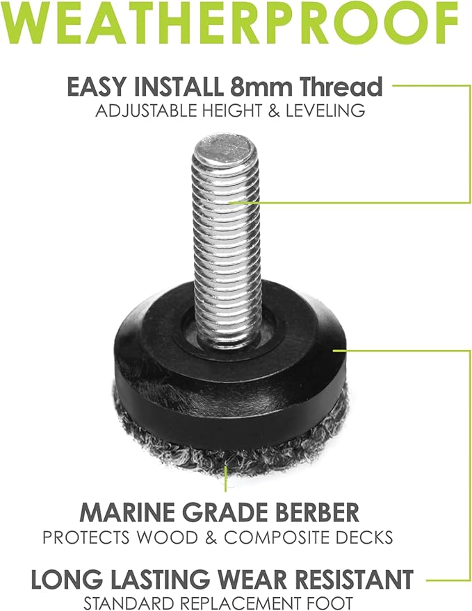 Slipstick Gorilla Outdoor Adjustable Furniture Levelers (8 Pack) Weatherproof Screw in Leg Glides for Chairs, Tables, and Outdoor Furniture Feet, 1-1/8 Inch Berber Glide, M8 Thread - Image 2
