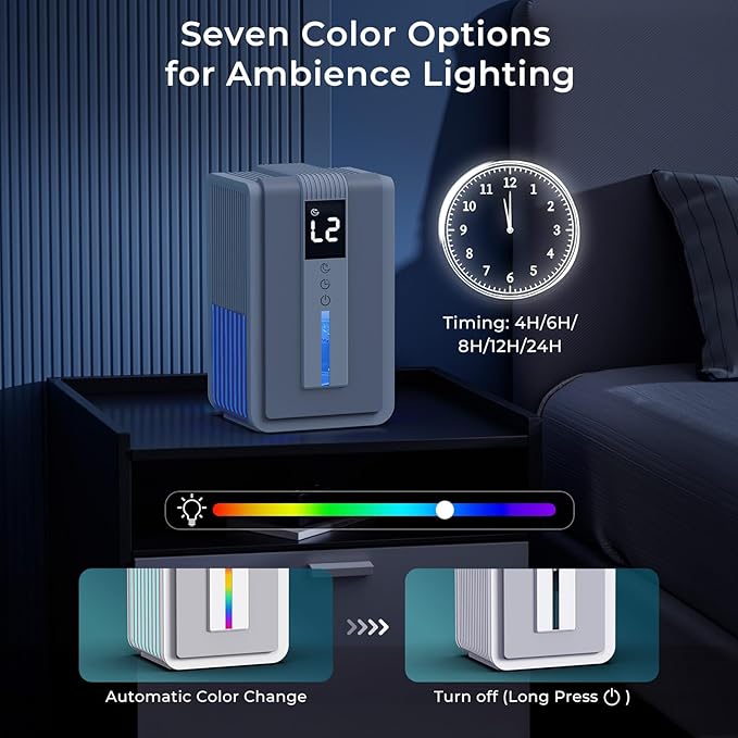 Dehumidifiers for Home, 42 OZ (400 sq.ft) Small Dehumidifier with Timer, Auto Shut Off, Auto Defrost, 7 Colors LED Light, Quiet Energy Saving Dehumidifier for Bedroom, Bathroom, Basement, Closet, RV - Image 4