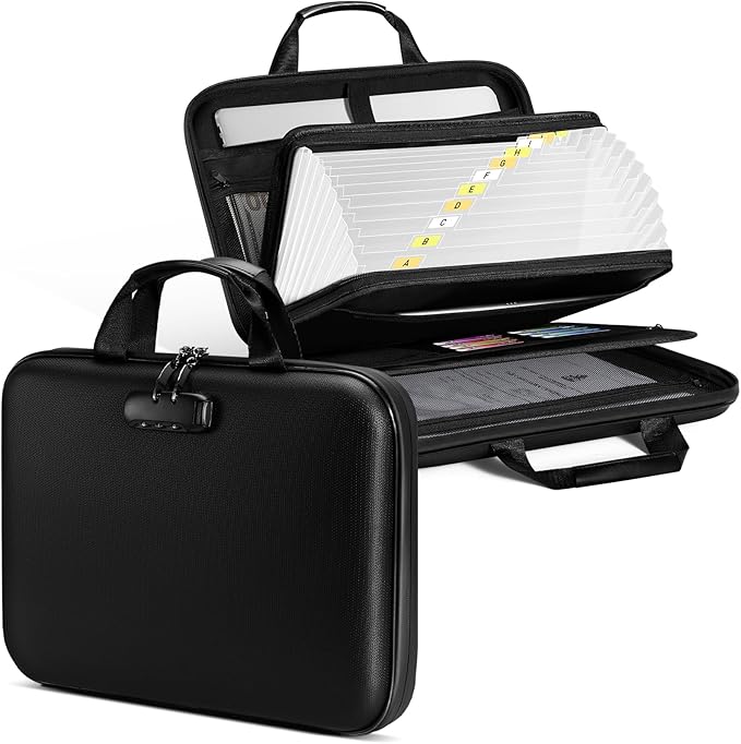 Fireproof Document Box, Hard-shell Waterproof Fire Proof Bag with Lock & File Folder, Portable Safe Organizer for Home Office Documents, Important Valuables Storage (3" Thickness) by Unknown