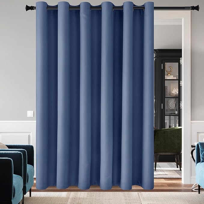 DWCN Curtains for Sliding Glass Doors, Extra Wide Curtains, Room Divider Thermal Insulated Curtain Drapes for Patio Sliding Door Living Room, 1 Grommet Curtain Panel, 8.3ft Wide x 8ft Tall,Haze Blue by DWCN