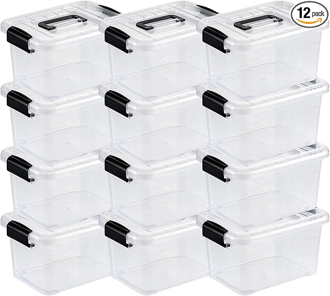 Nazhura Plastic Storage Bin, Stackable and Nestable Storage Boxes with White Lids and Secure Latching Buckles, Large Storage Container (CLEAR, 6QT 12PACK) by NazhuraGoodCompanionAtHome