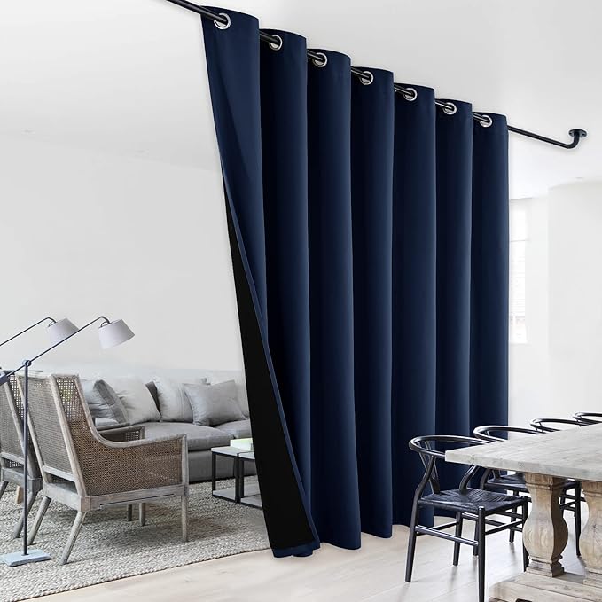 NICETOWN Warm Curtains for Winter, 100% Blackout Patio Sliding Door Wide Lined Drape, Keep Warm Drapery, Sliding Glass Door Panel for Oversleep (Navy, 1 Panel, 100 inches Wide x 95 inches Long by NICETOWN