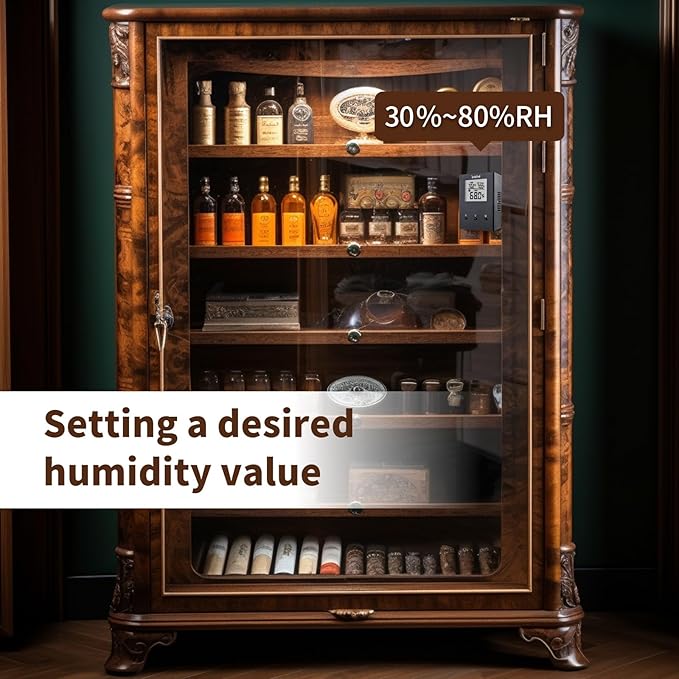 Briidea Electric Humidifiers for Cabinet (10-50 Cubic Ft.), 30% RH~80% RH Humidity Setting Values, Perfect Monitoring Temperature and Humidity, 12V Adapter Power Supply - Image 3