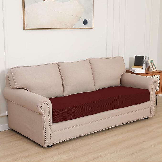 Easy-Going Stretch Cushion Cover Sofa Cushion Furniture Protector Sofa Seat Sofa slipcover Sofa Cover Soft Flexibility with Elastic Bottom(Oversized Sofa Cushion, Wine) - Image 2