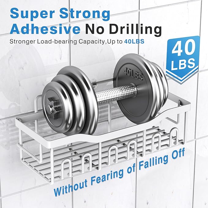 Shower Caddy 2 Pack,Adhesive Shower Organizer for Bathroom Storage&Home Decor&Kitchen organizers and storage,No Drilling,Large Capacity,Rustproof Stainless Steel Bathroom Organizer,Bathroom Decor Sets - Image 4