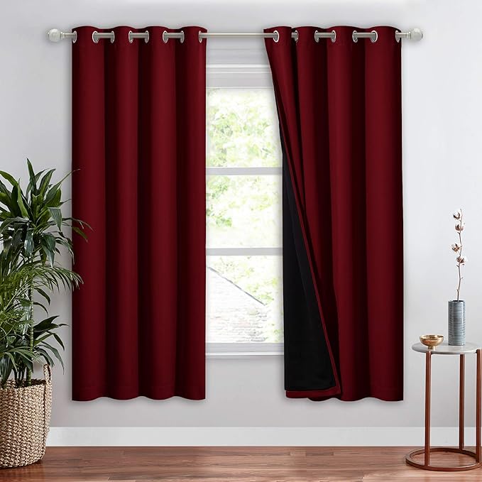 NICETOWN Living Room Completely Shaded Drapery, Privacy Protection & Noise Reducing Ring Top Drape, Black Lined Insulated Window Treatment Curtain Panel (Burgundy Red, 1 Piece, W52 x L72) by NICETOWN
