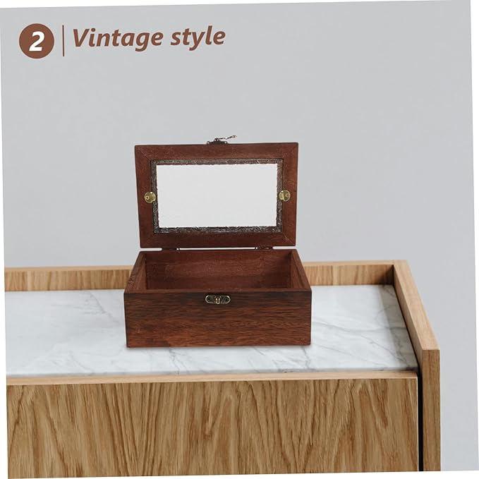 Vintage Floral Glass Lid Wooden Jewelry Box Decorative Keepsake Chest with Metal Clasp Multi Functional Storage Organizer for Dried Fruits Beauty Products and Documents Stylish - Image 5