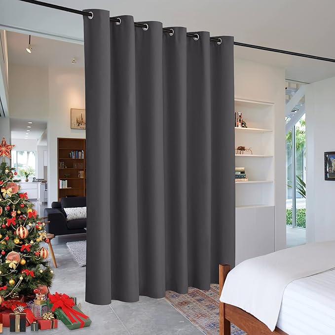 RYB HOME Portable Room Divider Curtain, Noise Reduction Privacy Protection Heavy Duty Grommet Top Curtain Panel for Living Room/Locker Shelf/Dorm Decor, 9 ft Tall x 10 ft Wide, Gray, 1 Pack by RYBHOME