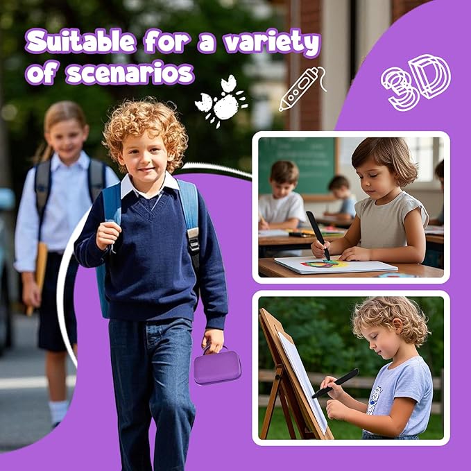 Case Compatible with 3Doodler Start+ Essentials for 3D Pen Set for Kids, Carrying Holder Fit for Printing Pens, Storage Organizer for Printing Filament Refill, Micro-USB Charger (3D-04B-Purple) - Image 7