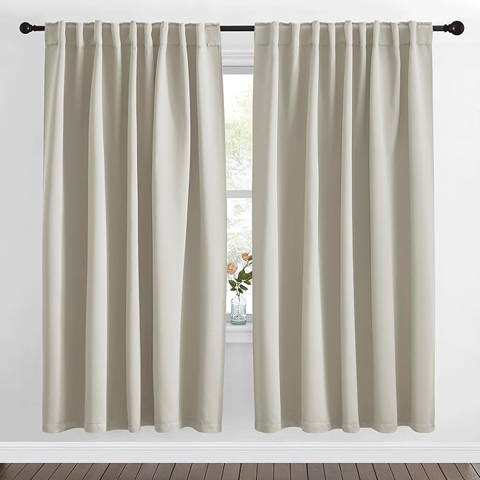 NICETOWN Blackout Curtain Panels Window Draperies - (Natural Color) 62x72 inch, 2 Pieces, Insulating Room Darkening Blackout Drapes for Bedroom, Privacy Doorway Curtain for Door by NICETOWN