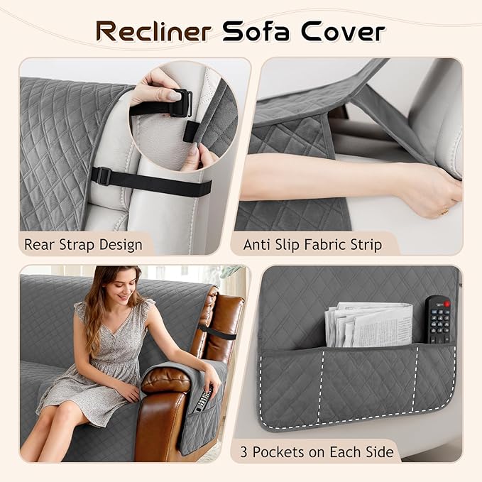 Arfntevss Waterproof Recliner Sectional Couch Covers for Reclining Sectional L Shape Sofa Cover Non Slip Washable Recliner L Shaped Slipcover Sets for Dog Furniture Protector (5 Seater, Dark Gray) - Image 4