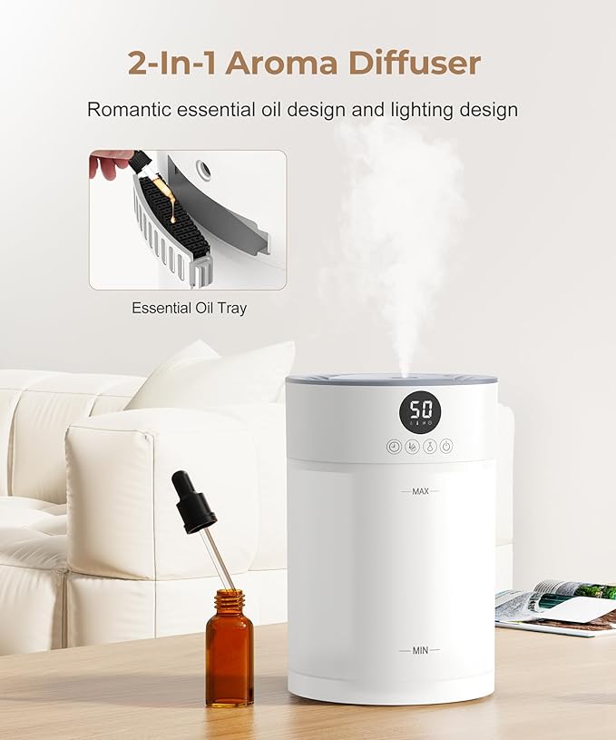 Abolee Humidifiers for Plants 4.5L Cool Mist with Essential Oil Diffuser, Humidifier Large Room, 24dB Quiet Air Humificador fit Baby Nursery & Bedroom, 360° Adjustable, Easy Fill & Cleaning (White) - Image 8