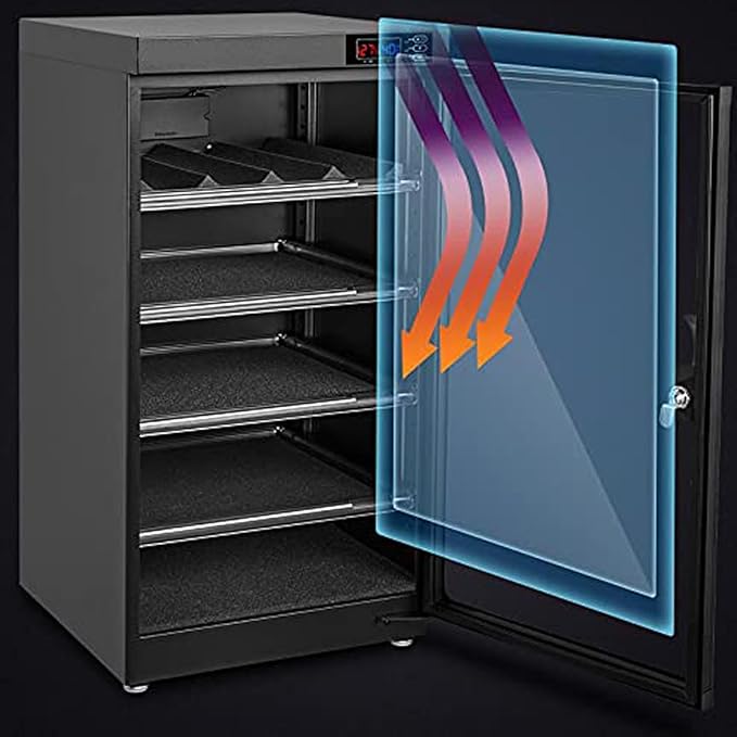 INTBUYING Camera Dry Cabinet 80L Electronic Dry Cabinet for Camera Lens Storage with Lock 4 Layers Intelligent Temperature Humidity LED Screen Noiseless - Image 3