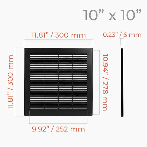 12" x 12" (Outer Size) Square Air Vent Cover – Black Plastic Vent Deflector - Screen Mesh, Surface Mount Wall Ceiling – Cold Air Return Soffit Air Vent Cover - Register Indoor Outdoor - Image 2