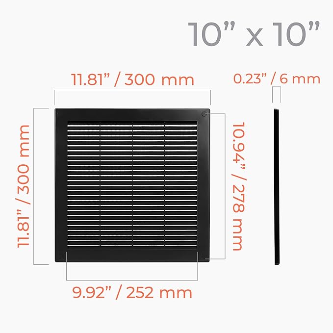 2-Pack 12" x 12" (Outer Size) Square Air Vent Cover – Black Plastic Vent Deflector - Screen Mesh, Surface Mount Wall Ceiling – Cold Air Return Soffit Air Vent Cover - Register Indoor Outdoor - Image 4