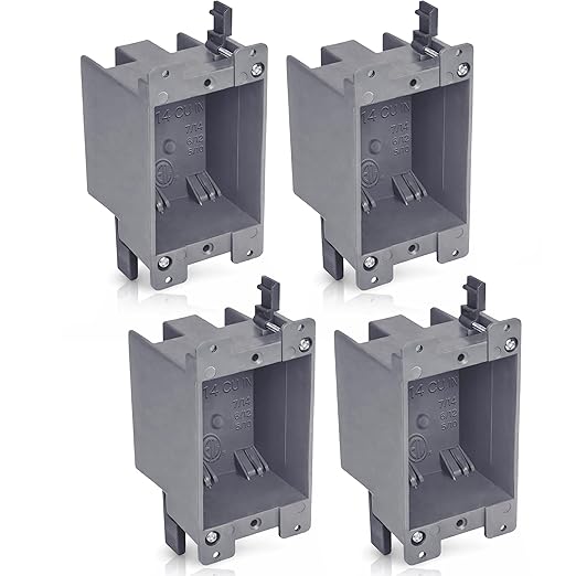 (4 Pack) Airmont Products 14 in. Old Work Electrical Box, 1-Gang 14 Cu in Non-Metallic PVC Outlet Box for Drywall, Remodel Electrical Box with Built-in NM Cable Clamps, Grey PVC Old Work Outlet Box by AirmontProducts