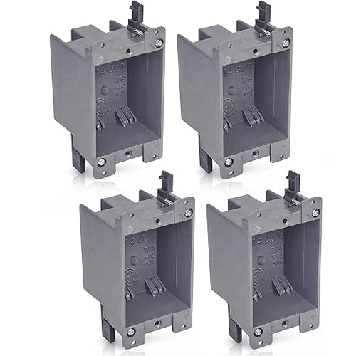 (4 Pack) Airmont Products 14 in. Old Work Electrical Box, 1-Gang 14 Cu in Non-Metallic PVC Outlet Box for Drywall, Remodel Electrical Box with Built-in NM Cable Clamps, Grey PVC Old Work Outlet Box by AirmontProducts